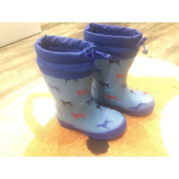 Hatley Toddler Boys Size 9 Red/Blue Dogs Sherpa Fleece Rain Boots. EUC - Picture 1 of 12